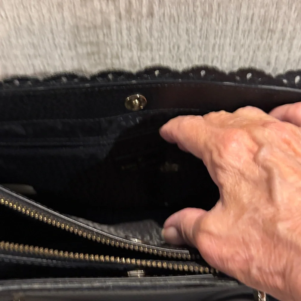 Kate Spade Black Scallop Lace Satchel 8 x 11 detachable strap gently used - Picture 9 of 12